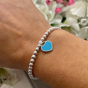 Sterling Silver 925 Beaded Bracelet, Heart Bracelet, Charm Bracelet, Bracelet for Women, Silver Bracelet, 925 Bracelet