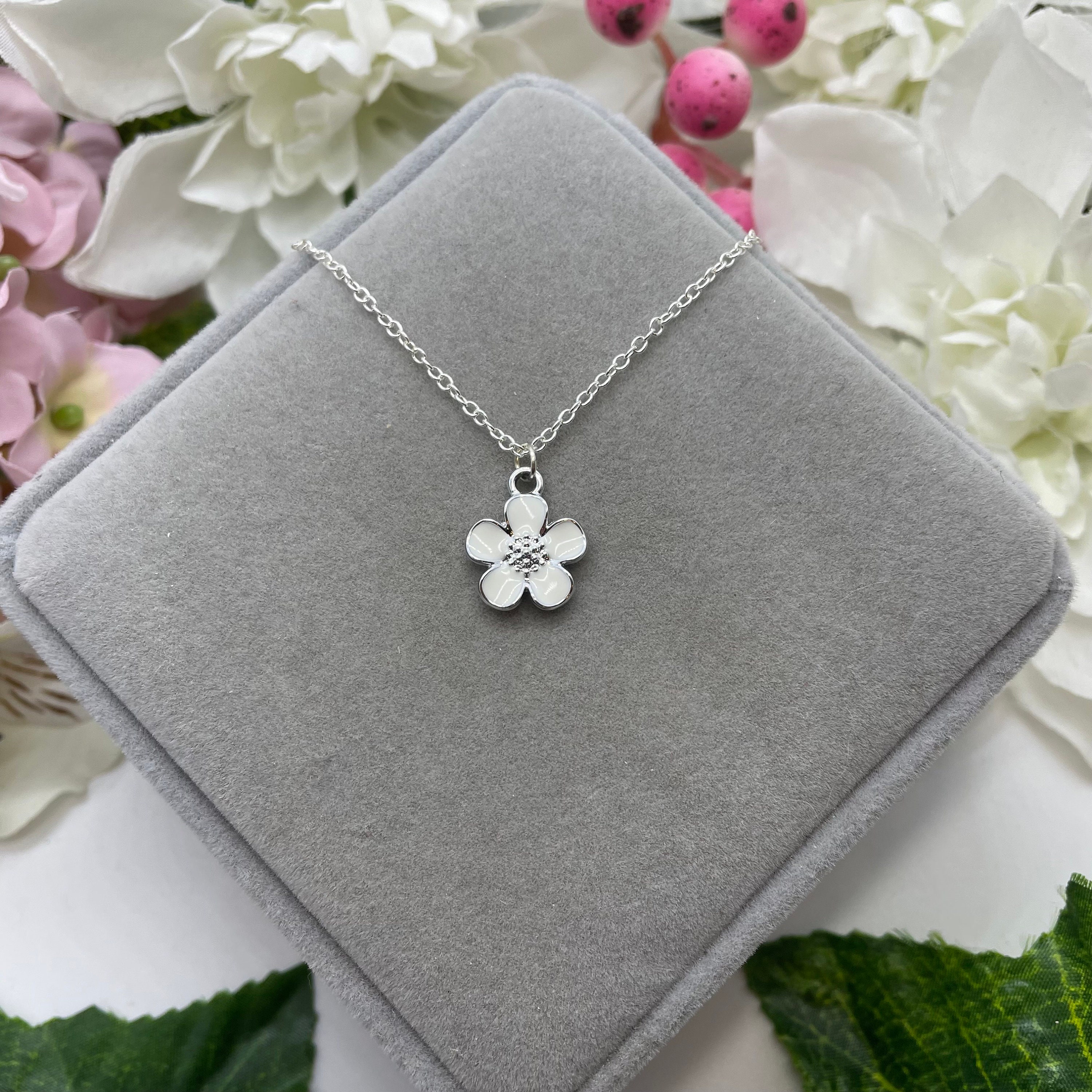 Silver Flower Necklace, Dainty Necklace, Necklaces for Women 