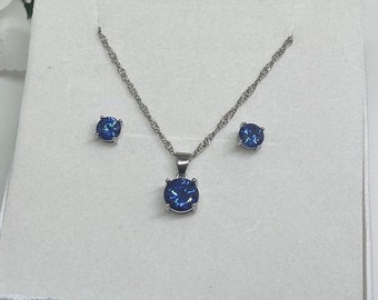 Royal Blue Sterling Silver Crystal Jewellery Set, Crystal Necklace And Earrings, Necklaces for Women, Blue Necklace, Bridal Jewellery Set