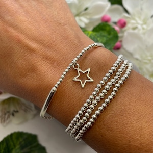 Silver Beaded Bracelet, Silver Bead Bracelet, Bracelet for Women, Silver Star Bracelet, Stretch Bracelet, Stacking Bracelet, Charm Bracelet