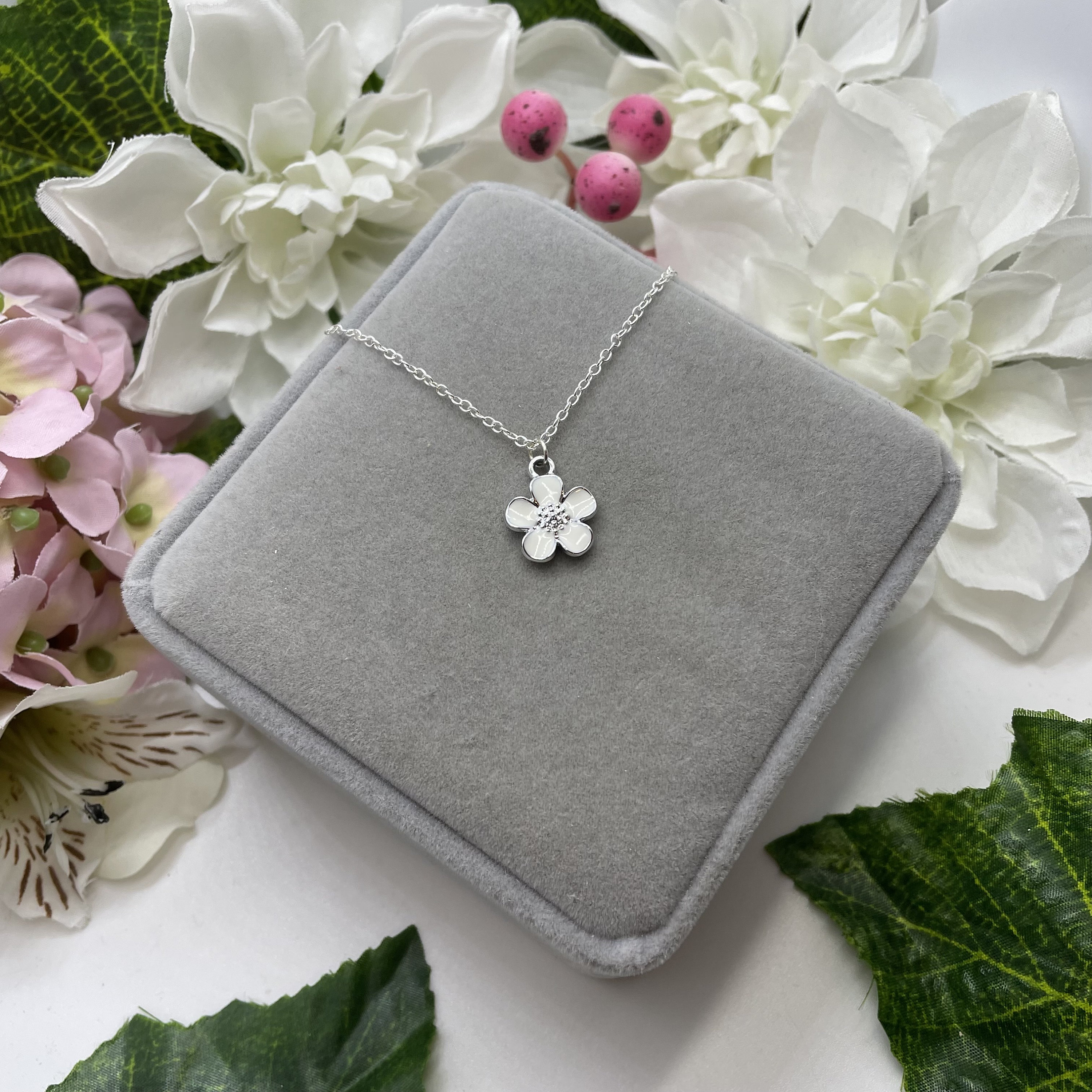 Elegant Silver Floral Necklace Swarovski Crystal Silver Floral Necklace set , Long Bridal  main image 2