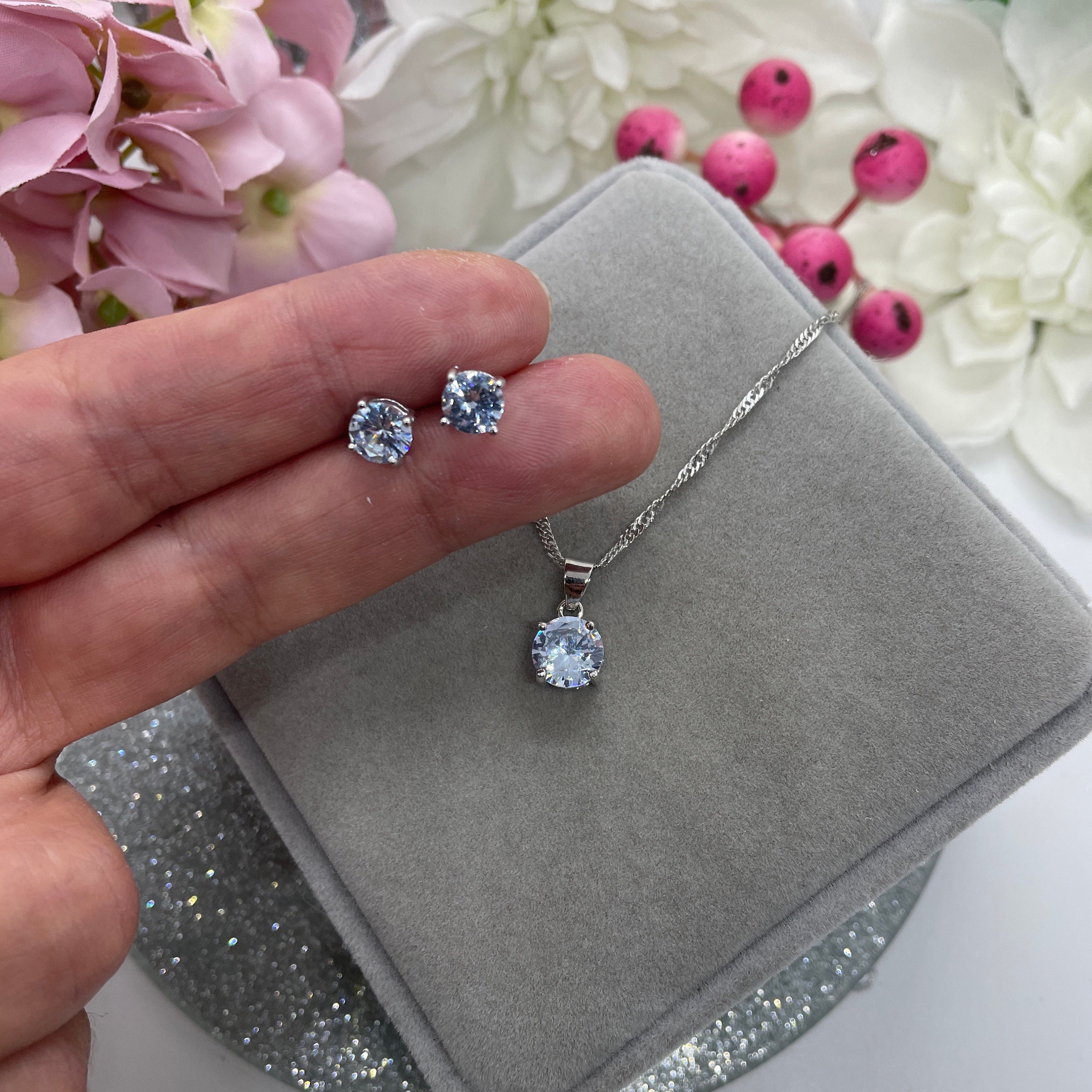 Elegant Blue Crystal Jewelry Set On A Clean White Background. Perfect