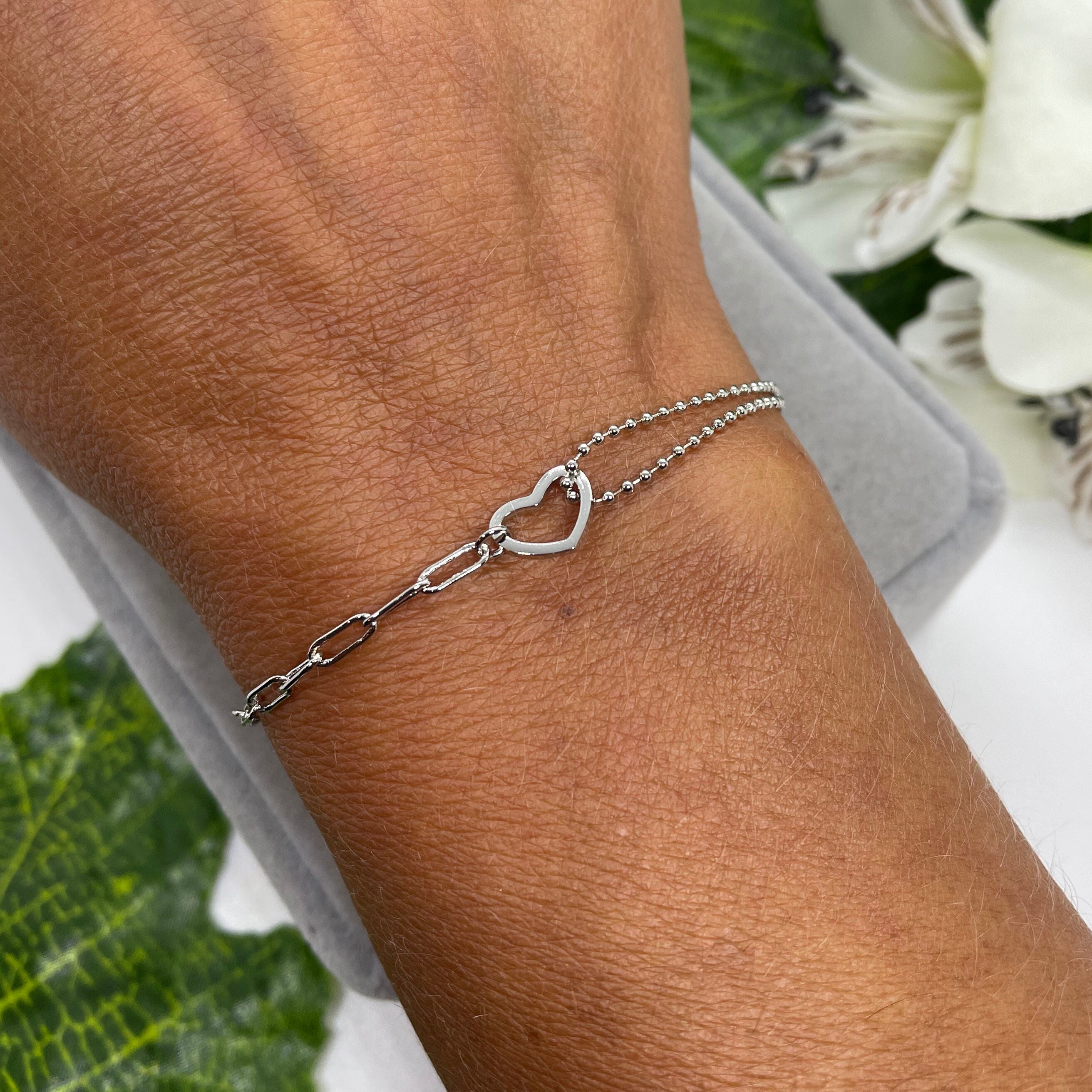 Sterling Silver 925 Heart Chain Bracelet: Dainty Women