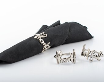 Silver "Thankful" Handmade Napkin Rings (set of 4)