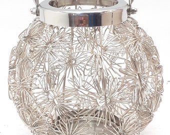 Silver wired floral votive/candle holder