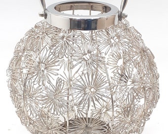 Silver wired floral votive/candle holder