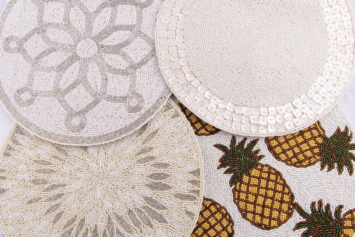 Silver Beaded Placemats set of 4 Etsy