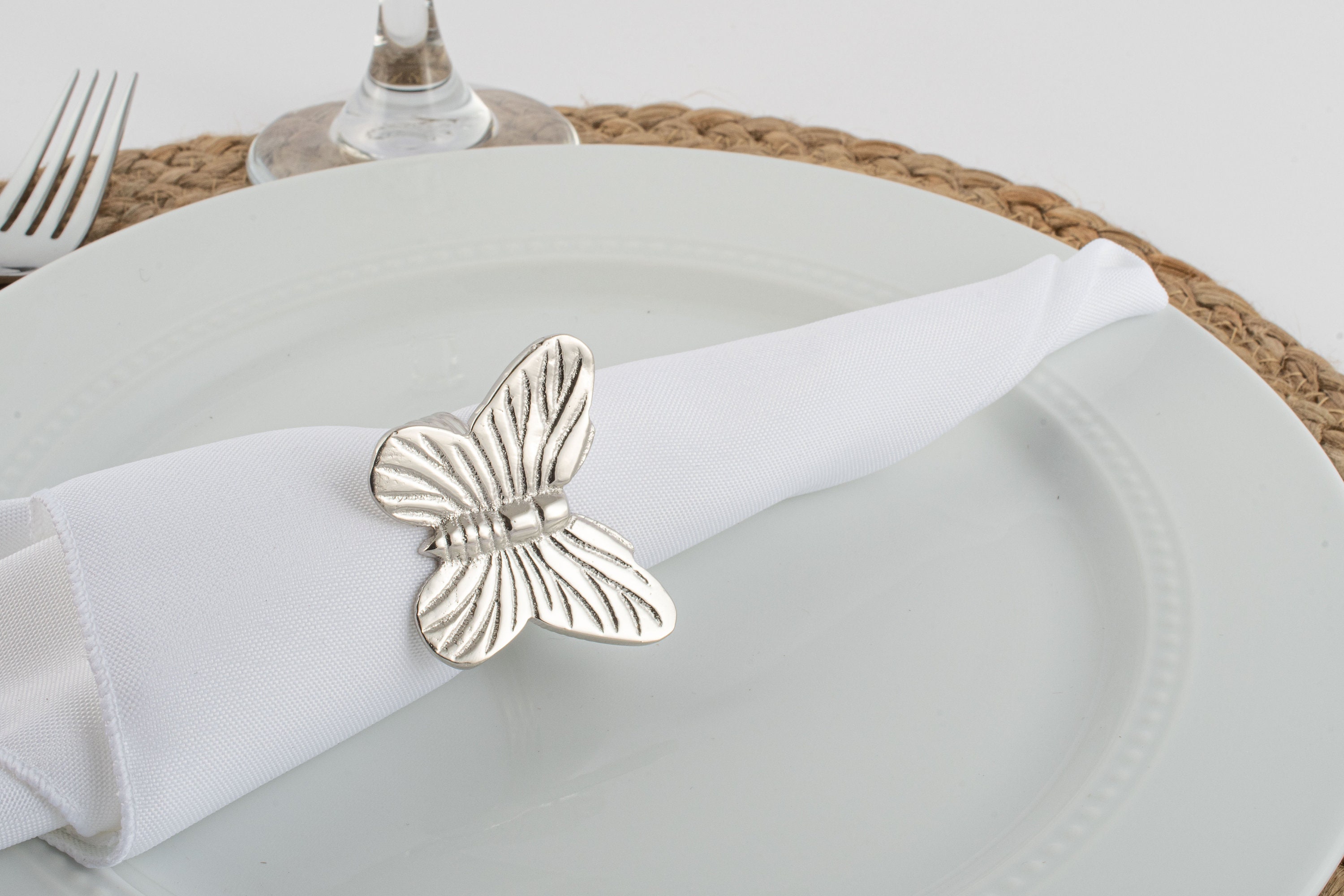 Silver Tone and Green Butterfly Napkin Rings Set of Six Blue Butterfly Napkin Rings - Set of 6 - Country Village Shoppe main image 4