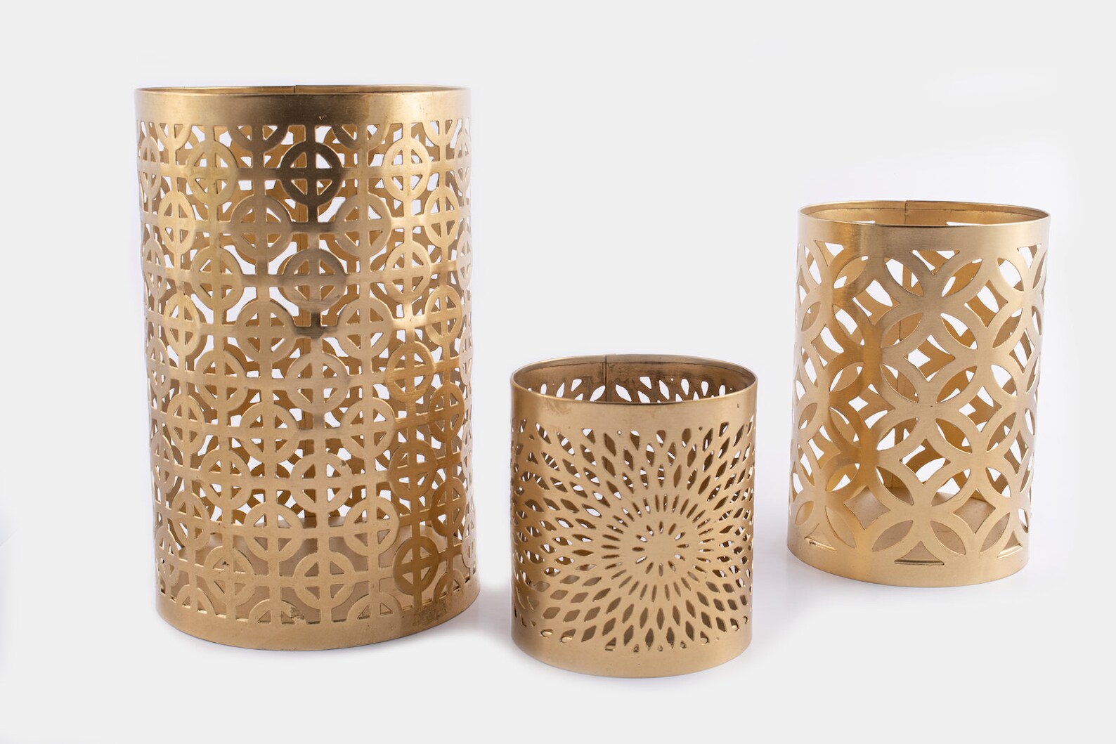 Gold Metal Hurricane Candle Holders set of 3 Etsy