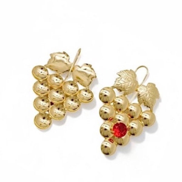 Grape Earrings Vintage Gold Gemstone Earrings West Indian Caribbean Earrings