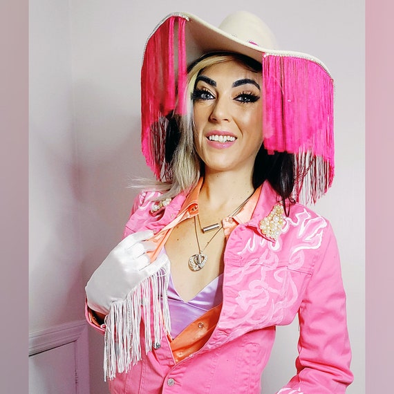 Flamin' HOT Pink Rhinestone Fringe Denim Jacket - Etsy