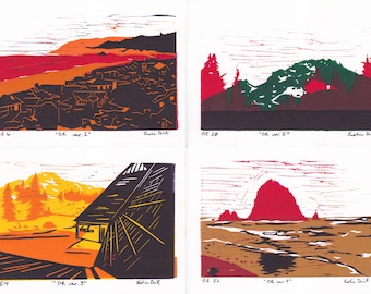 Multilayered Oregon Linocut Prints - by Leslie Deil