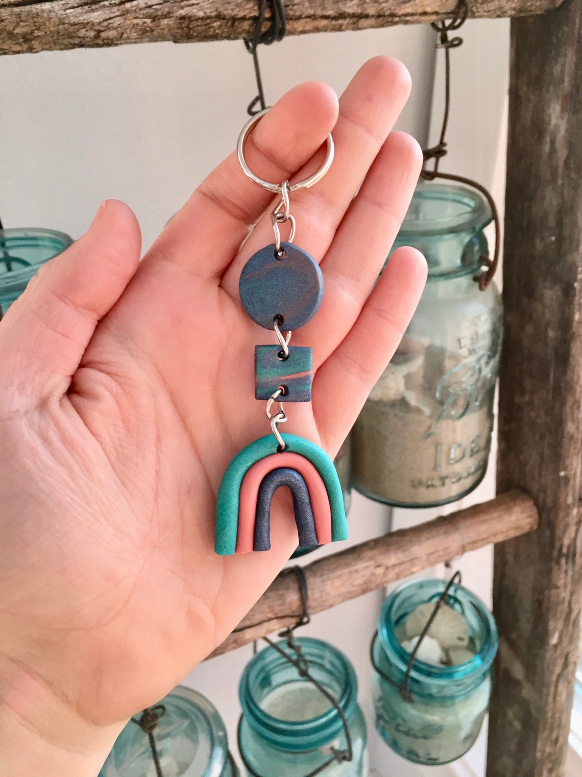 Handmade Clay Rainbow Keychain Geometric Keychain trendy Etsy