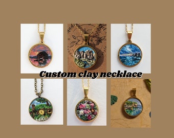 Handmade Nature Scene Clay Necklace|Meaningful Mother's Day Gift Necklace| Custom National Park Necklace|Nature Jewelry|Bridal Bouquet Neckl