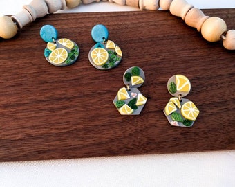 Handmade Floral Lemon Clay Earrings | Lemon Clay Jewelry | Multiple Shape Options | Summer Clay Earrings | Fruit Clay Earrings