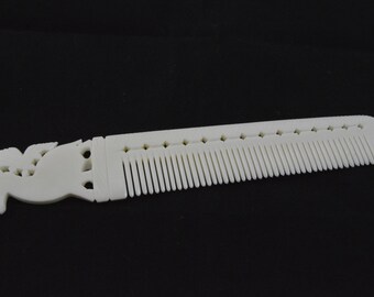 carved comb with handle, fine teeths, bone comb, pocket comb, vintage, prototype