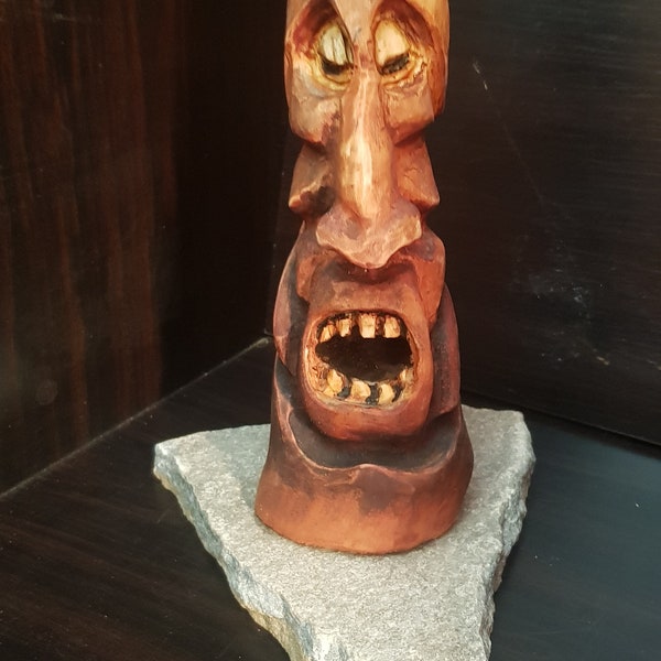 Baumgesicht, Holzskulptur, Tiki Statue, Einzelstück Handarbeit, Autorenskulptur