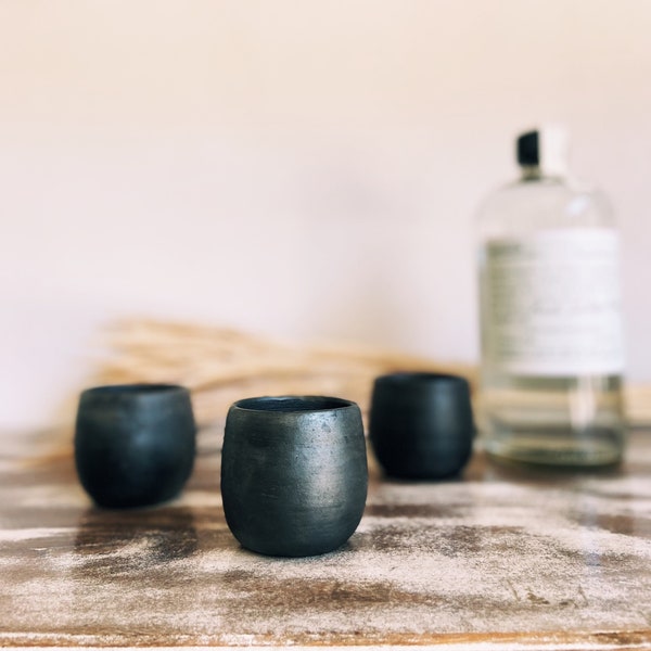 3oz Black Clay Mezcal Glasses, Made in Mexico