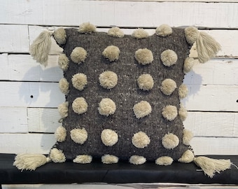 Grey Pom Pom Pillow