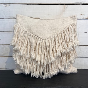 100% Cotton fringe macrame pillow cover made in Oaxaca