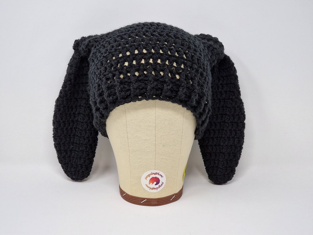 Handmade Crochet Bunny Ear Hat, Bunny Beanie, Rabbit Hat in Black - Etsy