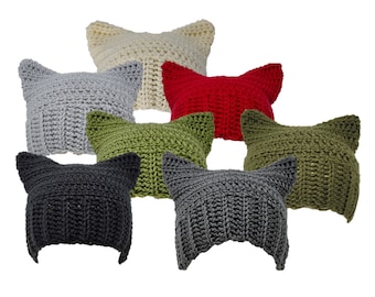 Crochet Cat Hat, Cat Ear Beanie, Cat Ear Hat in Various Solid Colours