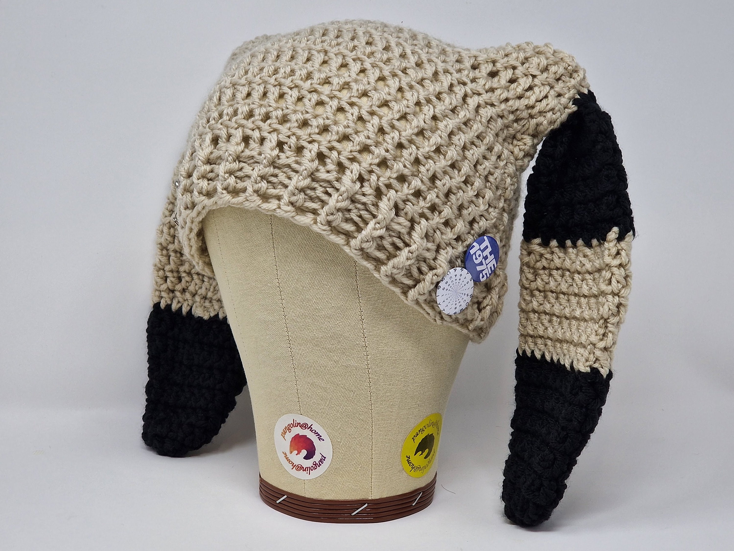 Handmade Crochet Sincerity is Scary Hat, The 1975, Matty Healy, Bunny Ear Hat, Bunny Beanie, Rabbit Hat in Beige and Black Handmade Crochet Sincerity is Scary Hat, The 1975, Matty Healy, Bunny Ear Hat, Bunny Beanie, Rabbit Hat in Beige and Black