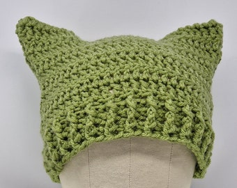 Crochet Cat Hat, Cat Ear Beanie, Cat Ear Hat in Green