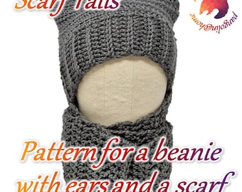 Crochet Cat Ear Beanie Scarf Pattern: Adult Size (PDF Download)