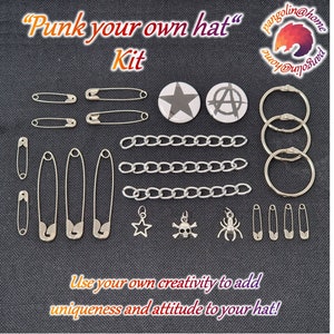 Safety Pin Punk your own hat Kit, adds attitude and uniqueness to any item of clothing!