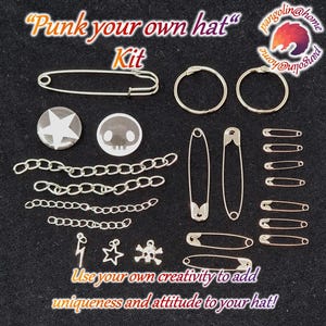 Safety Pin Punk your own hat Kit, adds attitude and uniqueness to any item of clothing!