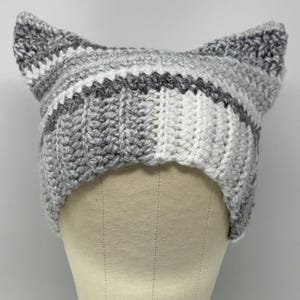 Crochet Cat Hat, Cat Ear Beanie, Cat Ear Hat in Shades of Grey