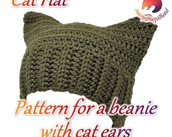 Pattern for Crochet Cat Hat, Beanie Pattern, Crochet Hat Pattern - Downloadable PDF