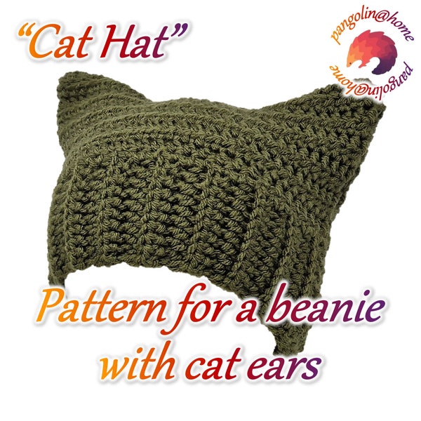 Pattern for Crochet Cat Hat, Beanie Pattern, Crochet Hat Pattern - Downloadable PDF