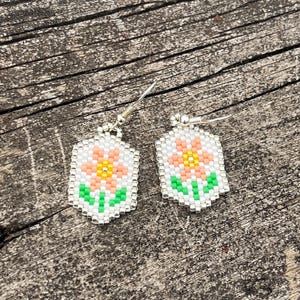 Mini Orange Flower Brickstitch Earrings