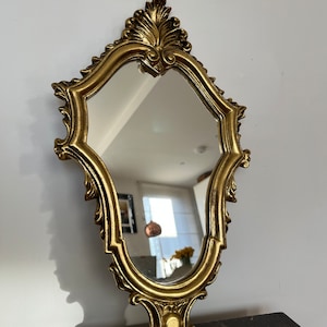 Vintage French Carved Louis XV Gilded Wooden Rococo Style Mirror Bijou Interior Gold