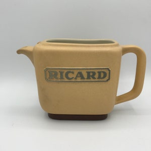 Vintage French ceramic matt brown rectangle Ricard pitcher jug carafe decanter, bar cafe bistro restaurant decor aperitif water pourer
