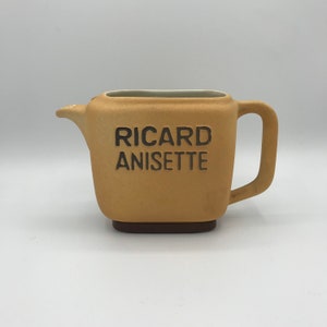 Vintage French ceramic matt gloss brown rectangle Ricard pitcher jug carafe decanter, bar cafe bistro restaurant decor aperitif water pourer
