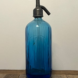 Heavy glass vintage blue French soda syphon bottle bar