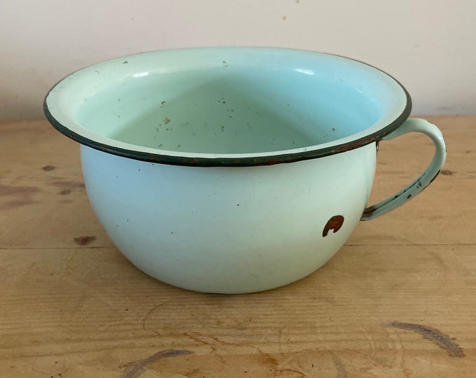 Vintage French Mint Green Enamel Bedpan Kitchen Garden Decor Flowers