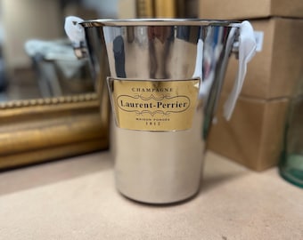 Vintage Laurent-Perrier Champagne Bucket with Leather Handle | French Ice Bucket | Barware | Wine Cooler | Wedding Decor