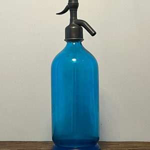 Heavy glass vintage blue French soda syphon bottle bar