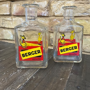 Rare vintage French glass Berger Anisette kangaroo carafe decanter jug, bar cafe bistro restaurant decor aperitif water pourer
