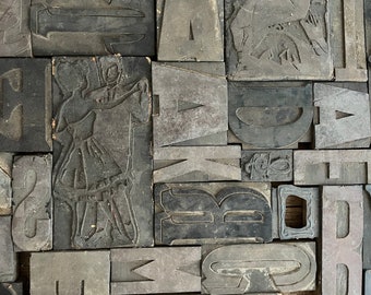 Große Vintage Buchdruck Holzdruckstöcke Zeichen und Raritäten