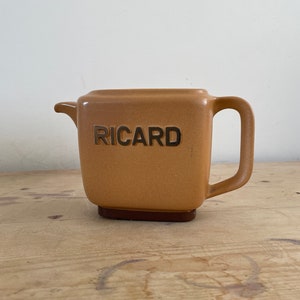 Vintage French ceramic matt brown rectangle Ricard pitcher jug carafe decanter, bar cafe bistro restaurant decor aperitif water pourer
