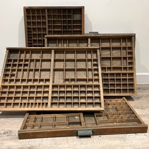 Vintage French Letter Press Printer Tray Type Case Wood Printers