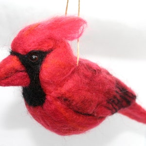 Northern cardinal realistic needle felted, recycled plastic and wool