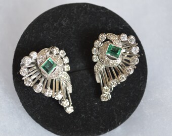 Unique Platinum Diamond and Emerald Earrings - With Appraisal - Total Weight of Diamonds 1.71 ct. Total Weight of Color Stones .86 Ct.