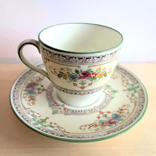 Antique Rare Royal Doulton The Chandos Demitasse Cup and Saucer, Made in England, Hand Painted Porcelain, Cabinet Teacup