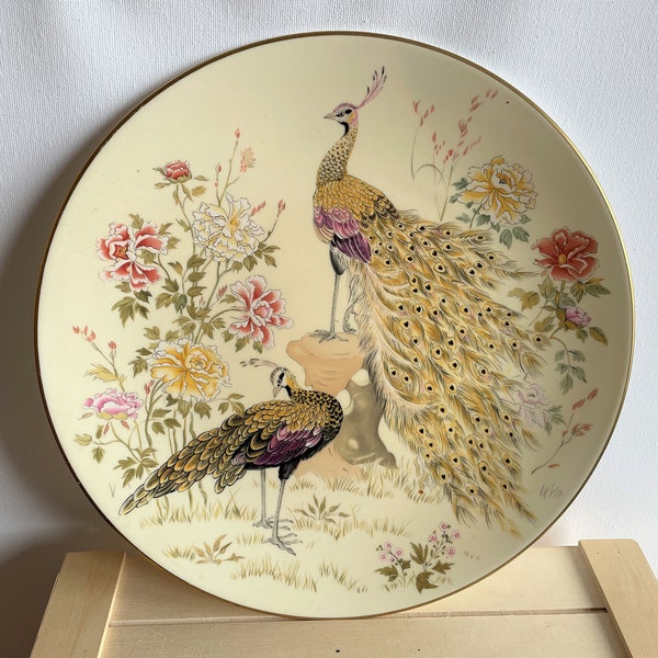 Royal Worcester Oriental Seasons Summer Plate, Peacocks, Fine Bone China, Made in England, 1983, Gift for Birdlover, Exotic Birds